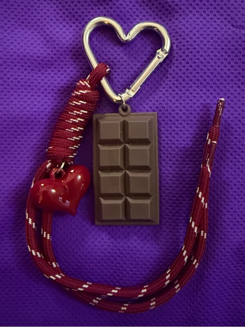 Chocolate Bar & Heart Charm Keychain with Red Cord